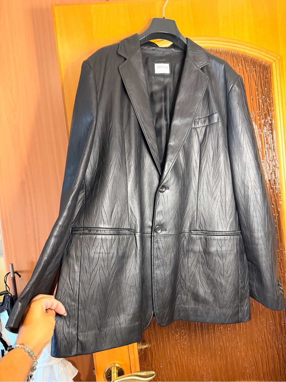 Armani Collezioni Black men’s  textured genuine Leather Sport Coat jacket Sz 48L